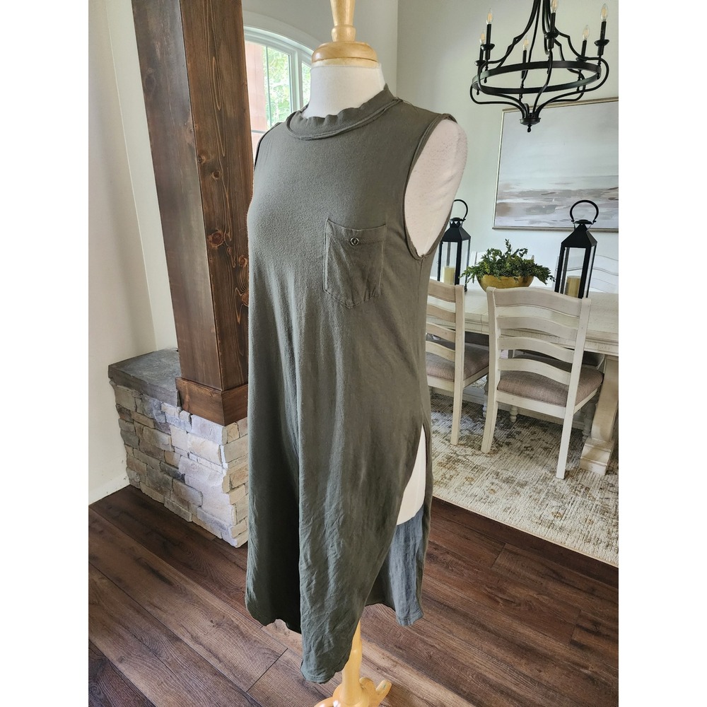 Boutique Womens Olive Green Sleeveless‎ High Slit Maxi Tunic Top Dress Boho Sz M